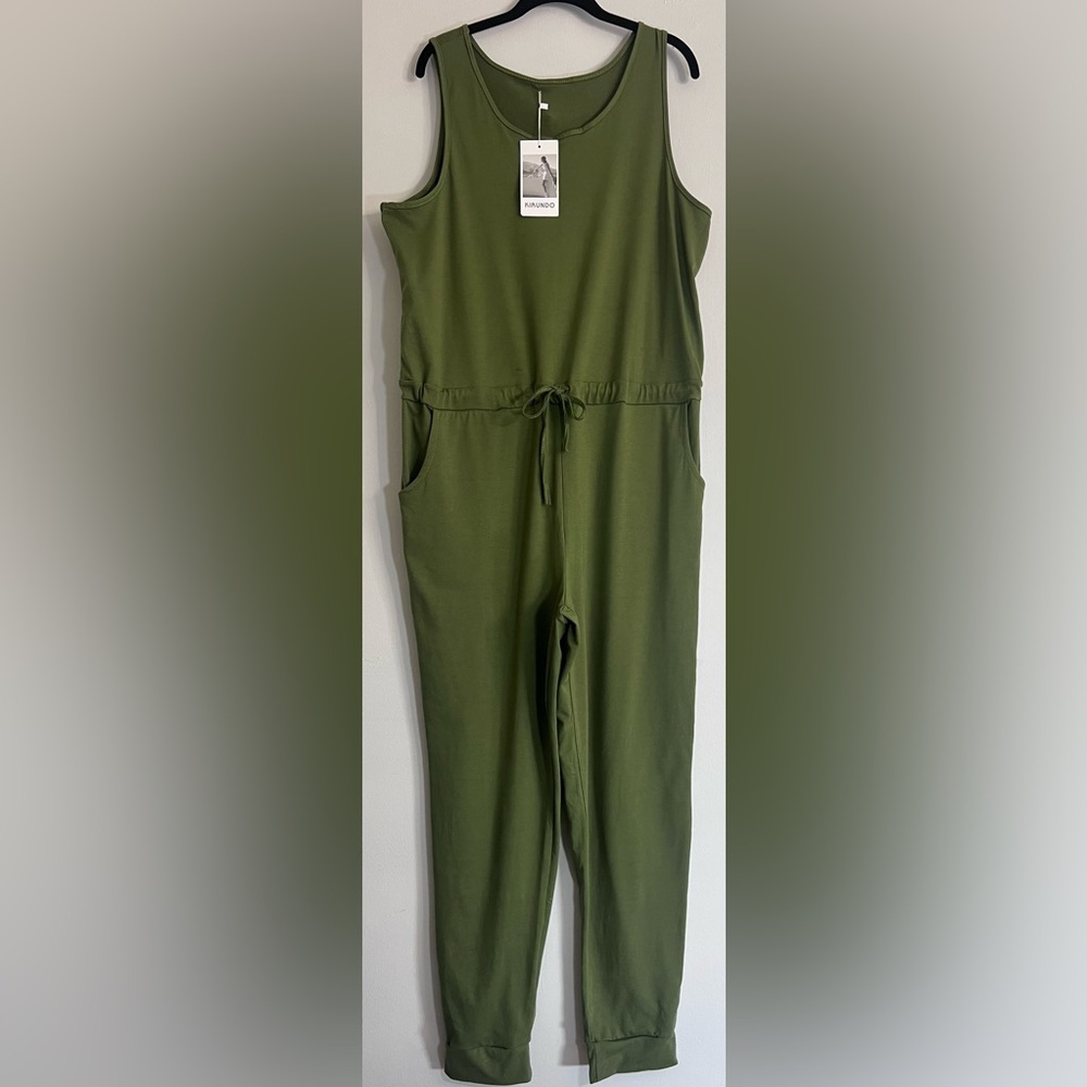 Kirundo Olive Green Sleeveless Jumpsuit with Drawstring at waist. Relaxed Fit.